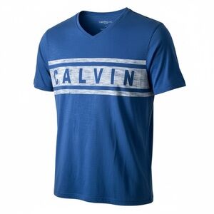 Calvin Klein Jeans Men’s T Shirt  V-Neck & Silver Blue Size S